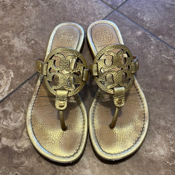 Tory Burch Shoes - Tory Burch Miller sandals pebbled tumbled gold Size 6.5